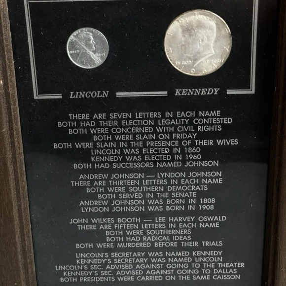 Abraham Lincoln & John F. Kennedy Presidential Coincidence Wooden Frame Coin Set - Picture 2 of 3